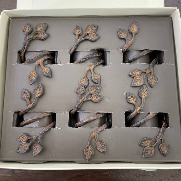 Pottery Barn Kitchen Rare Pottery Barn Aspen Leaf Napkin Rings Set